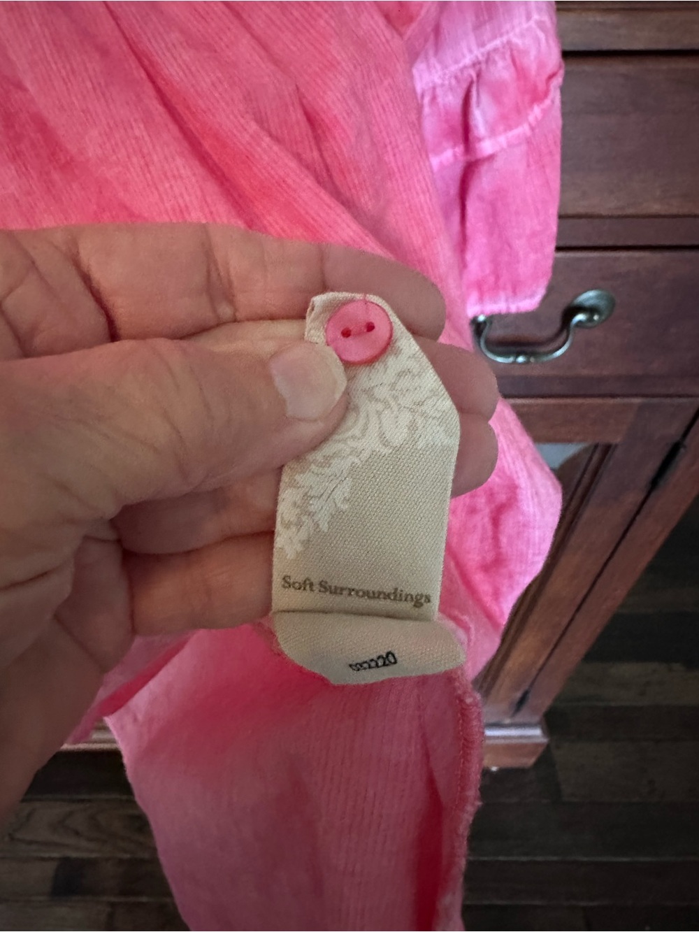 Soft Surroundings peach/pink   Smocked V-Neck Peasant blouse with ruffle sleeves - Picture 3 of 5